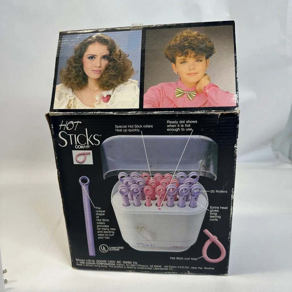 Conair Hot Sticks Instant Heat Hair‎ Rollers Model HS19 Vintage 20 Count Boxed